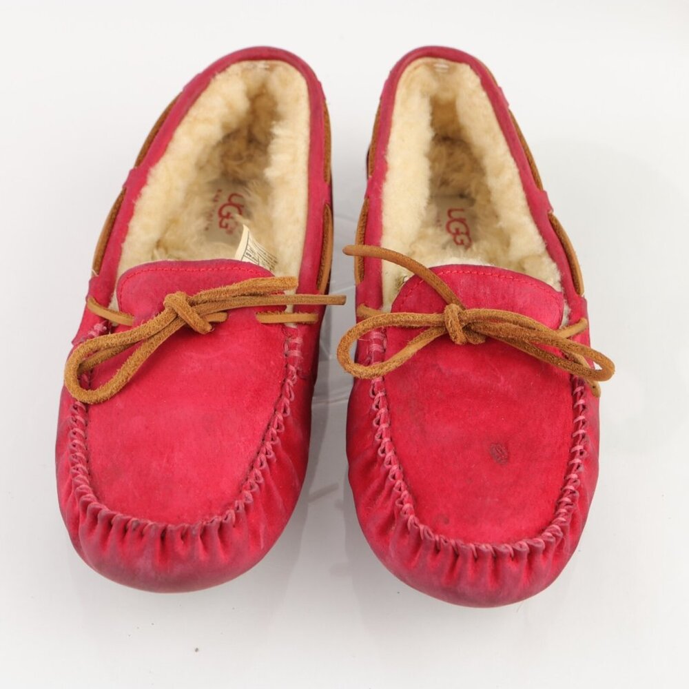 Ugg Womens Dakota Slip On Shoe Size 7 Red Suede Shearling‎ Sherpa Moccasin - Picture 10 of 12